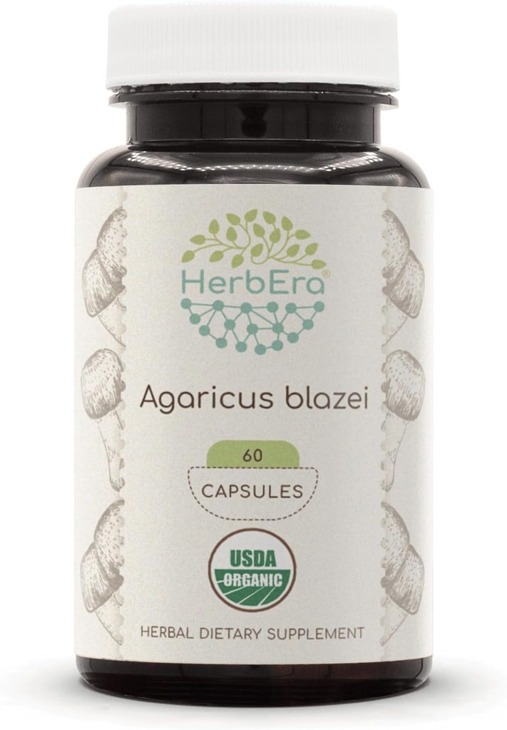 HerbEra Agaricus Blazei USDA Organic 60 Capsules de complément naturel à base de plantes