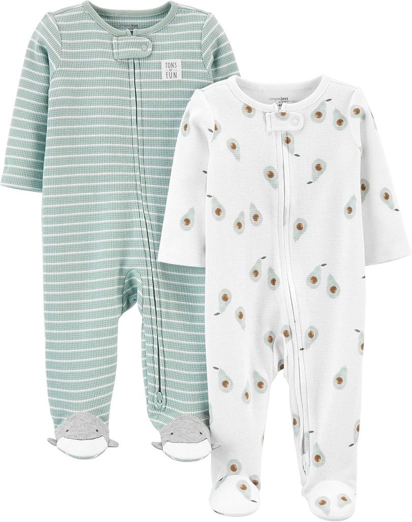 Simple Joys by Carter's unisex-baby 2-way Zip Thermal Footed Sleep and Play, Pack of 2