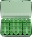 Odaro Weekly Pill Organizer 4 fois par jour, boîte à pilules quotidienne 7 jours, grand cas de pilule de voyage avec 28 compartiments pour tenir la médecine, la vitamine et le supplément - olive pleine
