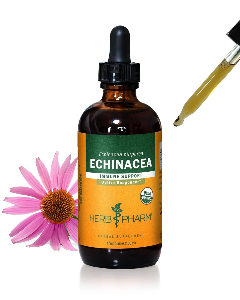 Extrait liquide d'échinacée biologique certifié Herb Pharm pour le système immunitaire, alcool de canne biologique, 4 once