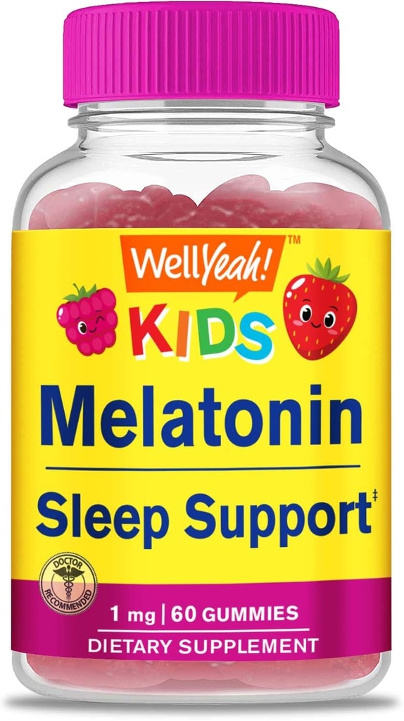 Eh bien oui enfants Mélatonine Gommies 1 mg - Supplément sans médicament d'aide au sommeil Gommy, soutien au sommeil pour les enfants - sans gluten, sans gélatine, sans OGM, végétarien - Saveur naturelle - 60 Gommies