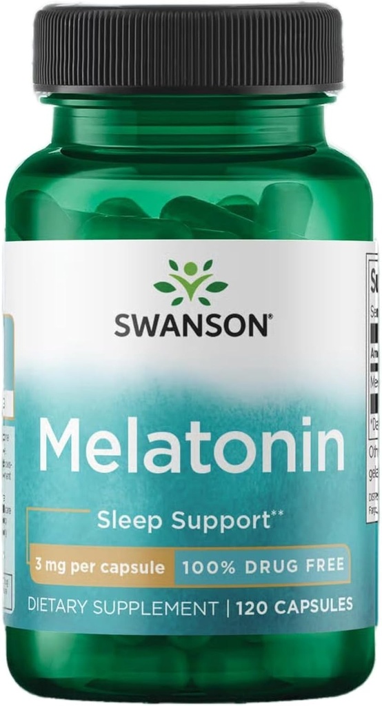 Swanson Melatonine - Supplément à base de plantes - Sommeil et relaxation - (120 gélules, 3 mg chacune)