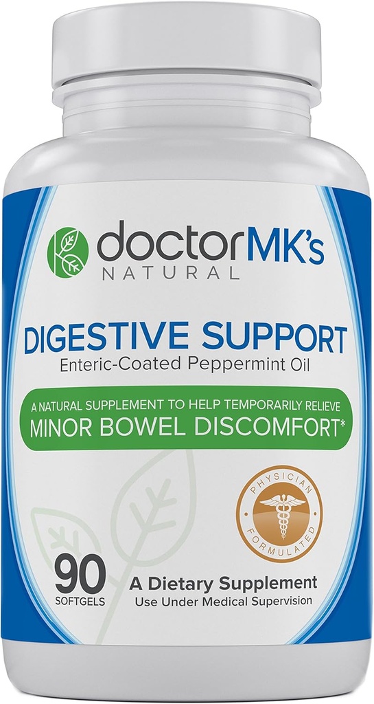 Supplément de soulagement IBS par le docteur MK's®, 90 capsules d'huile de menthe poivrée enrobée d'entérique, syndrome de Bowel irritable, formule de soutien digestif