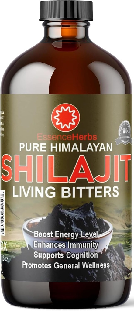 Herbes d'essence Shilajit Bitters liquides fabriqués avec Shilajit, Moringa, Graines noires, et plus (paquet de 1)