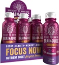 BrainJuice Brain and Immune Support Shot, Gluten Free Supplement Shots for Energy, Focus, Immunity with Vitamin D, C B, Alpha GPC & Organic Ginger Root, Huckleberry Hibiscus, 2.5 fl oz, 12 Pack