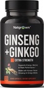 Natgrave Panax Ginseng & Ginkgo Biloba Supplément - Ginseng rouge coréen et Ginko Biloba Capsules pour hommes et femmes - Supports Mémoire Focus & Fonction Cerveau - Pilules Vegan - 120 Compte