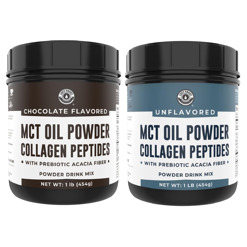Left Coast Performance Chocolate MCT Oil Powder & Collagen Peptides, 1lb + Unflavored MCT Oil Powder & Collagen Peptides, 1lb