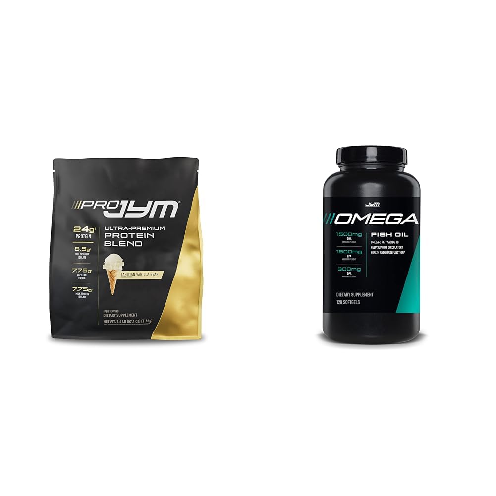 Supplément JYM Science PRO JYM 45 portions - Tahitian Vanilla Bean & mg, High Potency Omega 3, EPA, DHA, DPA pour le soutien du cerveau, du coeur et des articulations 120 gels doux