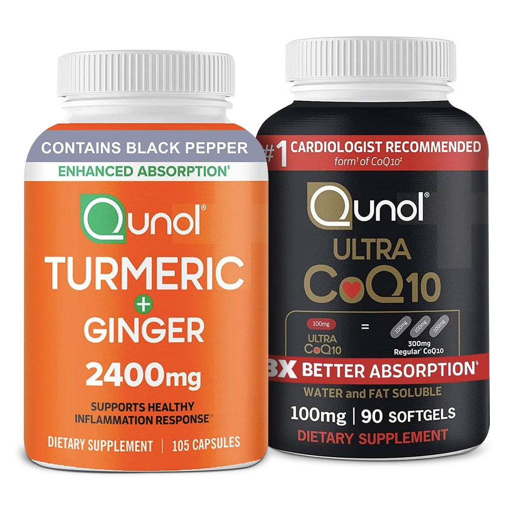 Qunol CoQ10 et curcuma: Curcumine curcuma, 2400mg, 105 Capsules et Ultra CoQ10 100mg, 90 Softgels