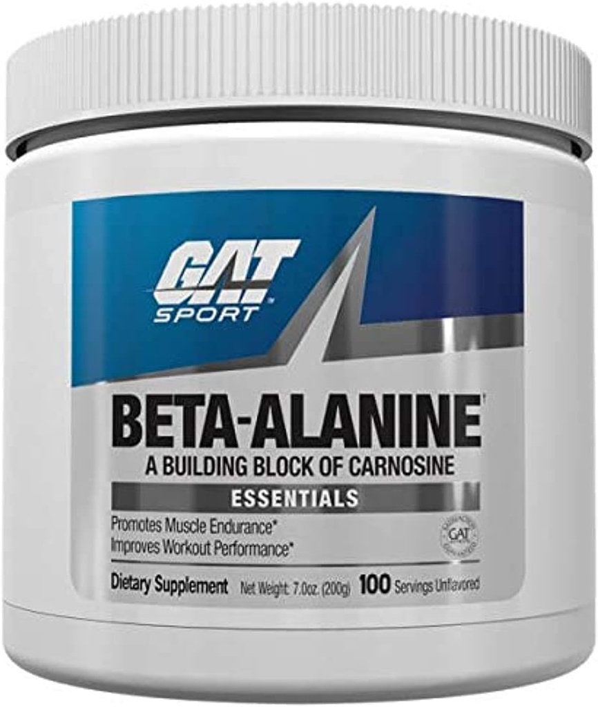 GAT SPORT Beta Alanine poudre non aromatisée, 200 Grams, Endurance, Performance, Scoop inclus, 100 portions