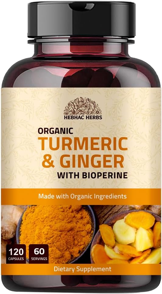 Gingembre curcuma avec poivre noir et gingembre 1000 mg 120 capsules Supplément curcuma et gingembre avec 95 % de curcuminoïdes Supplément de force supplémentaire Supplément de soutien conjoint Exclusivité - 120 capsules
