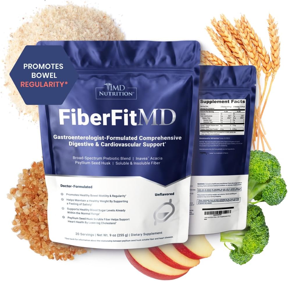 1MD Nutrition FiberFitMD - pour le soutien digestif et cardiovasculaire - Supplément santé pour les femmes et les hommes - Poudre de fibre haute - 30 jours