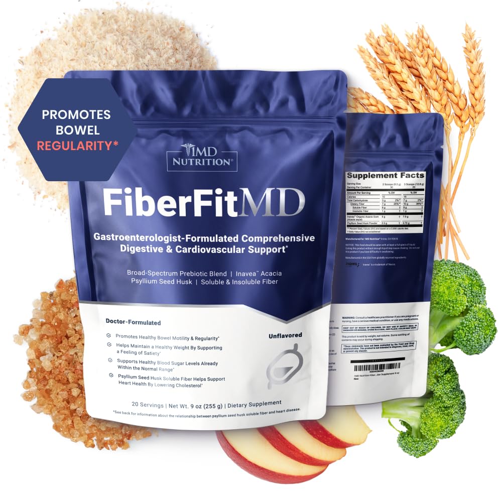 1MD Nutrition FiberFitMD - pour le soutien digestif et cardiovasculaire - Supplément santé pour les femmes et les hommes - Poudre de fibre haute - 30 jours