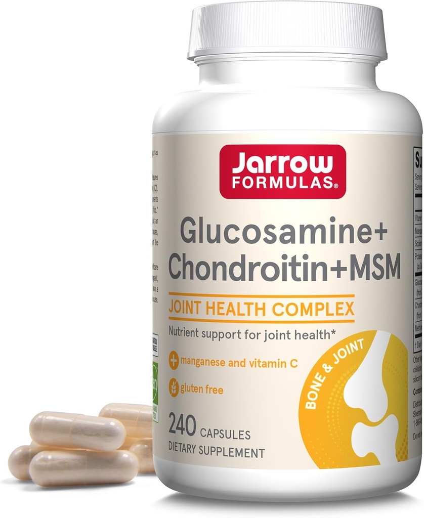Jarrow Formulas® Glucosamine + Chondroïtine + Capsules MSM, Supplément de soutien avec vitamine C et manganèse, 240 Capsules, 60 jours d'approvisionnement