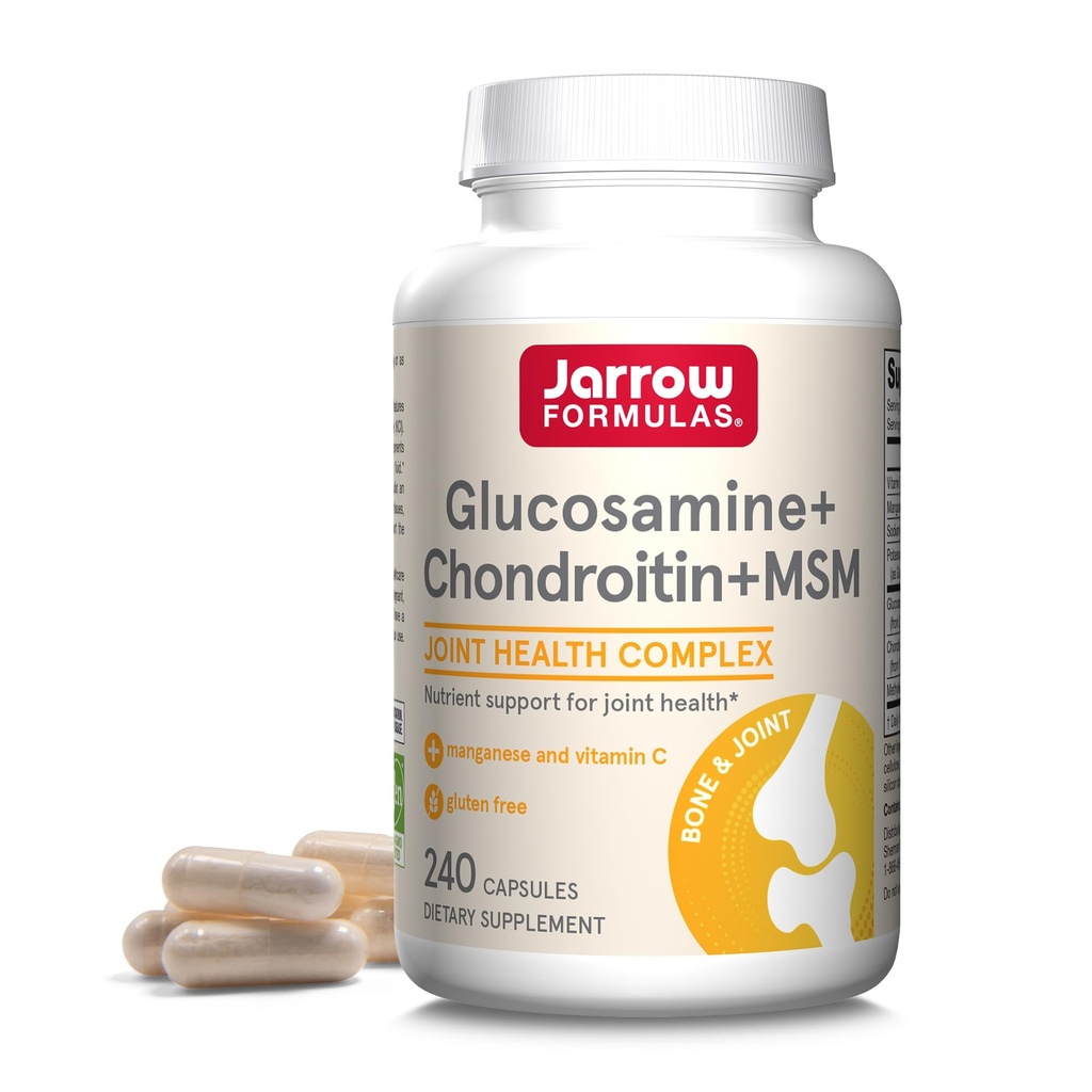 Jarrow Formulas® Glucosamine + Chondroïtine + Capsules MSM, Supplément de soutien avec vitamine C et manganèse, 240 Capsules, 60 jours d'approvisionnement