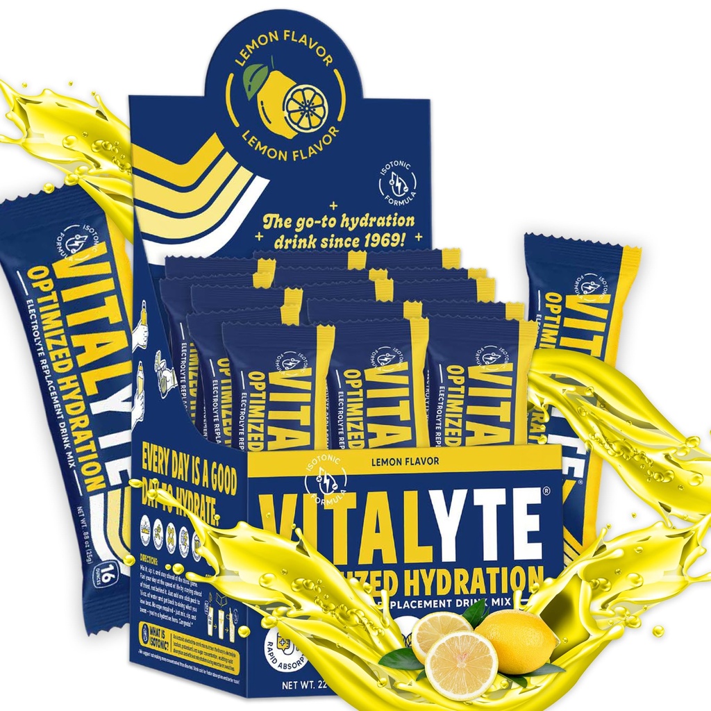 Vitalyte Electrolyte Powder Packets - Isotonic Clean Electrolyte Hydration Drink Mix - Single Serve Rehydration Packets with No Artificial Colors, Flavors or Sweeteners (Lemon, Pack of 25)