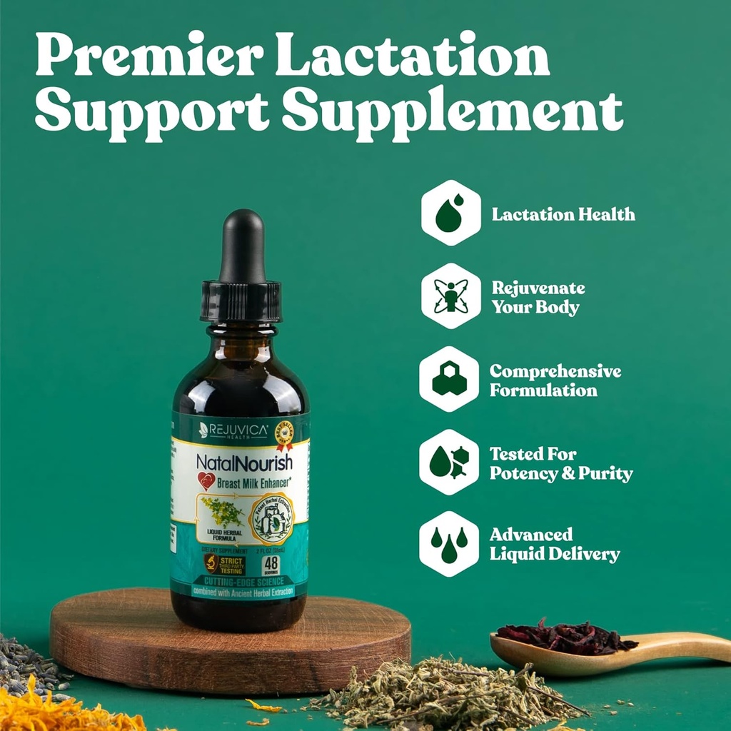 Rejuvica Health NatalNourish - Supplément de support d'allaitement avancé - Livraison liquide pour une meilleure absorption - Fenugreek, Bienheureux Thistle, Anise, Fennel & More!