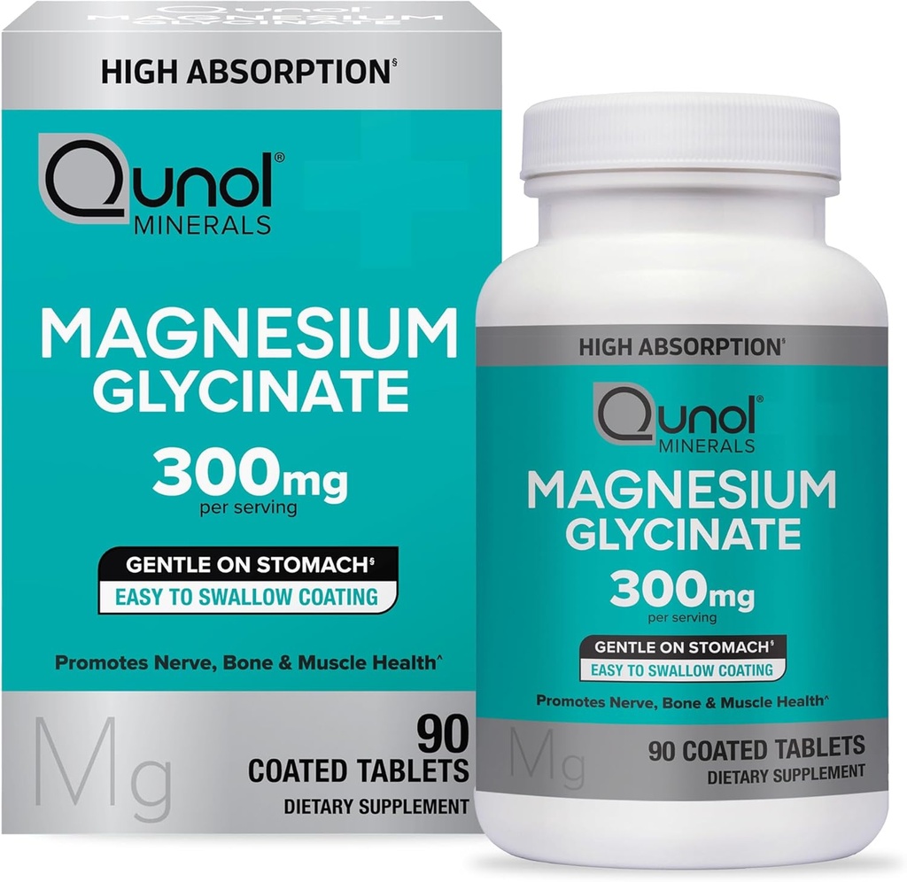 Qunol Magnesium Glycinate 300mg, 100% Glycinate Chelated Magnesium Supplement, 90ct Tablets