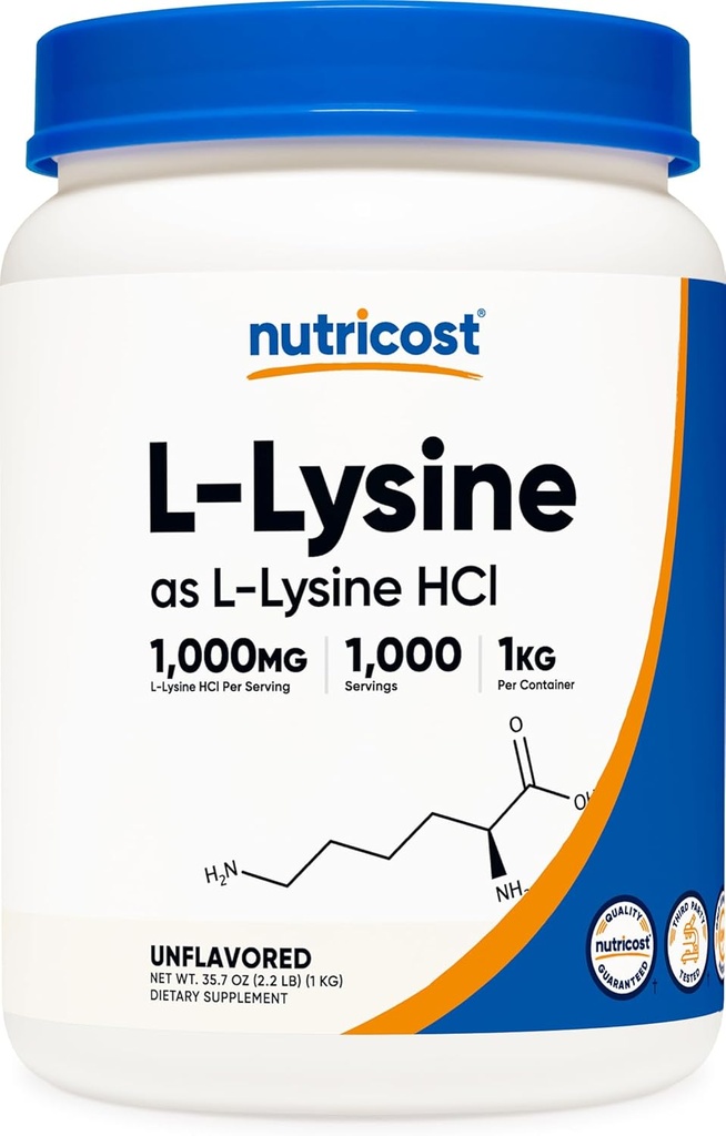 Poudre de L-Lysine Nutricost 1KG (2,2lbs) - L-Lysine pure, non-OGM, sans gluten