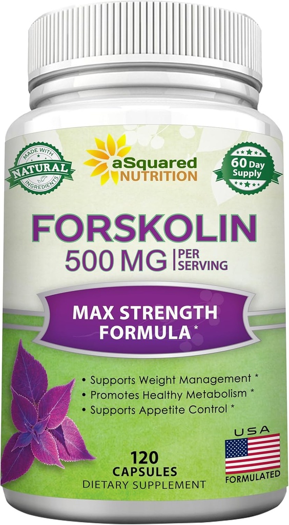 aSquared Nutrition Forskolin 500mg Max Strength -120 Capsules, supplément naturel pour le carburant de perte de poids pur, Coleus Forskohlii Rot-Forskolin Diet Pills, Belly Buster Pure Fat Burner 2X Slim Trim Lose
