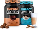 Nutrologie TRIPACT Protéines - Nourriture Premium Shake - Protéines de lactosérum non OGM, Protéines végétales, Verts, Superaliments et probiotiques - 5g BCAAs - Chocolat crémeux et VanillaLatte avec/Cannelle 1,5lb Chaque