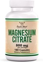 Citrate de magnésium 800mg, 180 Capsules, Soutien Digestion & Constipation, Vegan Safe, Non-OGM, Suppléments en bois double