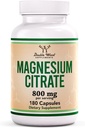 Citrate de magnésium 800mg, 180 Capsules, Soutien Digestion & Constipation, Vegan Safe, Non-OGM, Suppléments en bois double