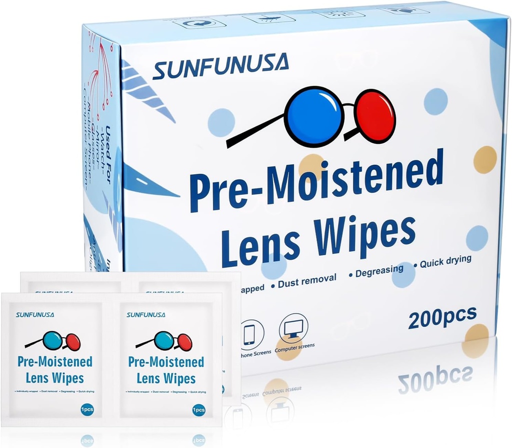 200 Nettoyant d'objectif de comptage Wipes-pré-moyenné Individuellement Enveloppé Wipes d'écran optique Nettoyant Streak Free Séchage rapide
