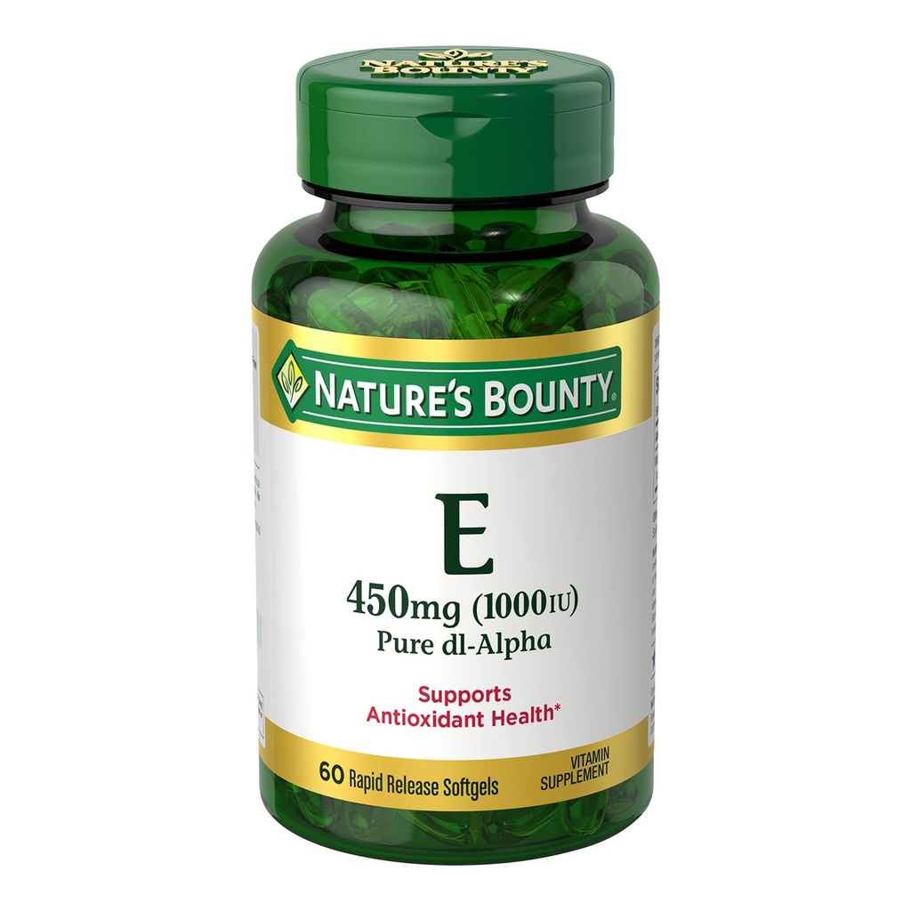 Nature's Bounty Vitamin E 1000 IU Softgels, Supports Antioxidant Health & Immune System, 1 Serving per Day, No Gluten, 60 Softgels (Pack of 1)