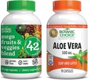 Choix botanique Mélange Mega Fruits et légumes (60 Capsules) + Aloe Vera (90 Capsules) Ensemble - Bilan énergétique et supplément super-alimentaire + soutien de santé digestif