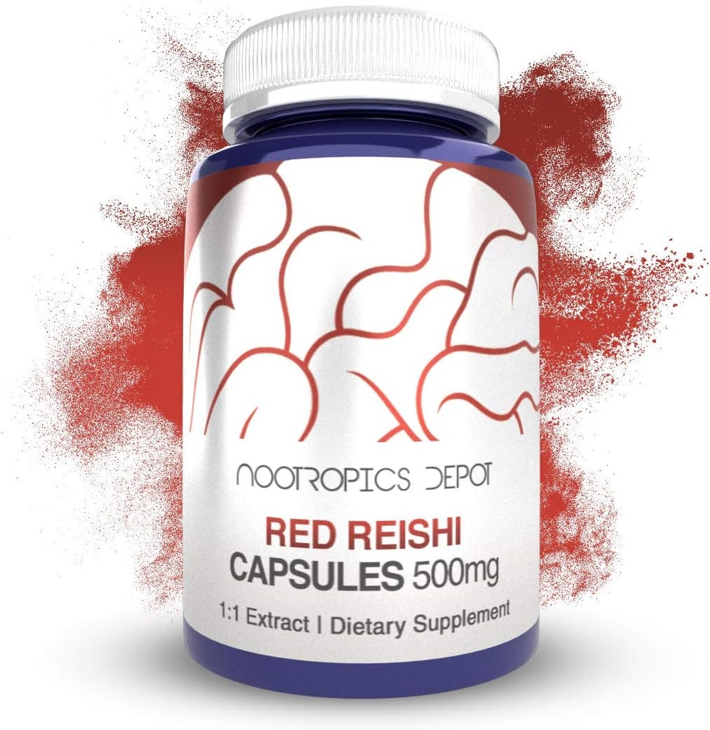 Nootropics Depot Red Reishi Mushroom Capsules de 500mg environ 180 comtes Ganoderma lucidum