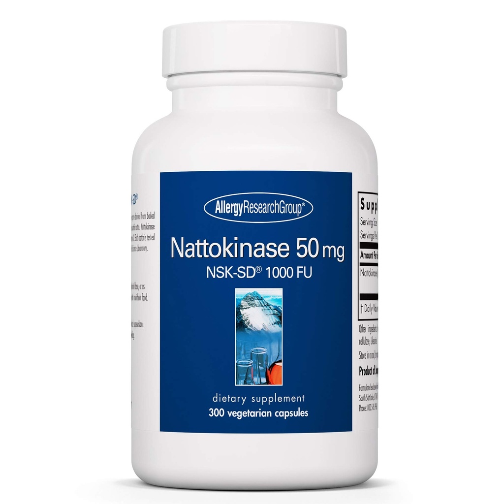 Allergy Research Group Nattokinase Supplément de 50mg - NSK-SD 1000 FU, Soutien cardiovasculaire, Santé circulatoire, Capsules végétariennes - 300 Compte
