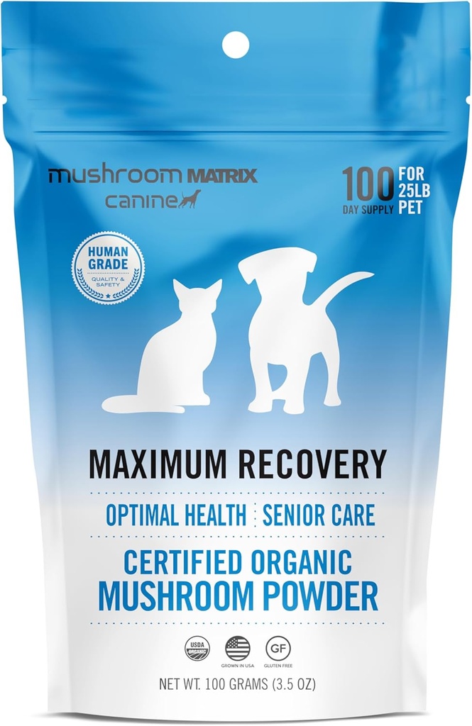 Om Mushroom Matrix Pet - Canine (en anglais seulement) Récupération maximale (en anglais seulement) États-Unis Poudre de champignons organiques de qualité humaine (en anglais seulement) Supplément animal (en anglais seulement)