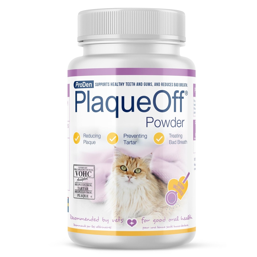 Poudre ProDen PlaqueOff pour chats - Réducteur de plaque et de tartre, rafraîchissement respiratoire, soins oraux félins - 40g