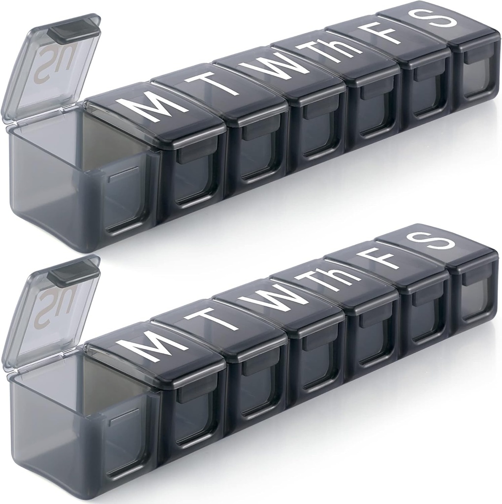 2 Pack Extra Large Weekly Pill Organizer, BPA Free Pill Box 7 Day with XL Compartiment for Fish Oils, Travel Friendly Medicine Organizer Pill Case for Vitamines, Suppléments