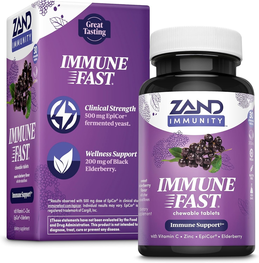 ZAND Immune Chews rapides de la baie d'ail d'ail augmente la réponse immunitaire et l'activité cellulaire avec/épiCor* et vitamine C, 30 comprimés, 10 portions.