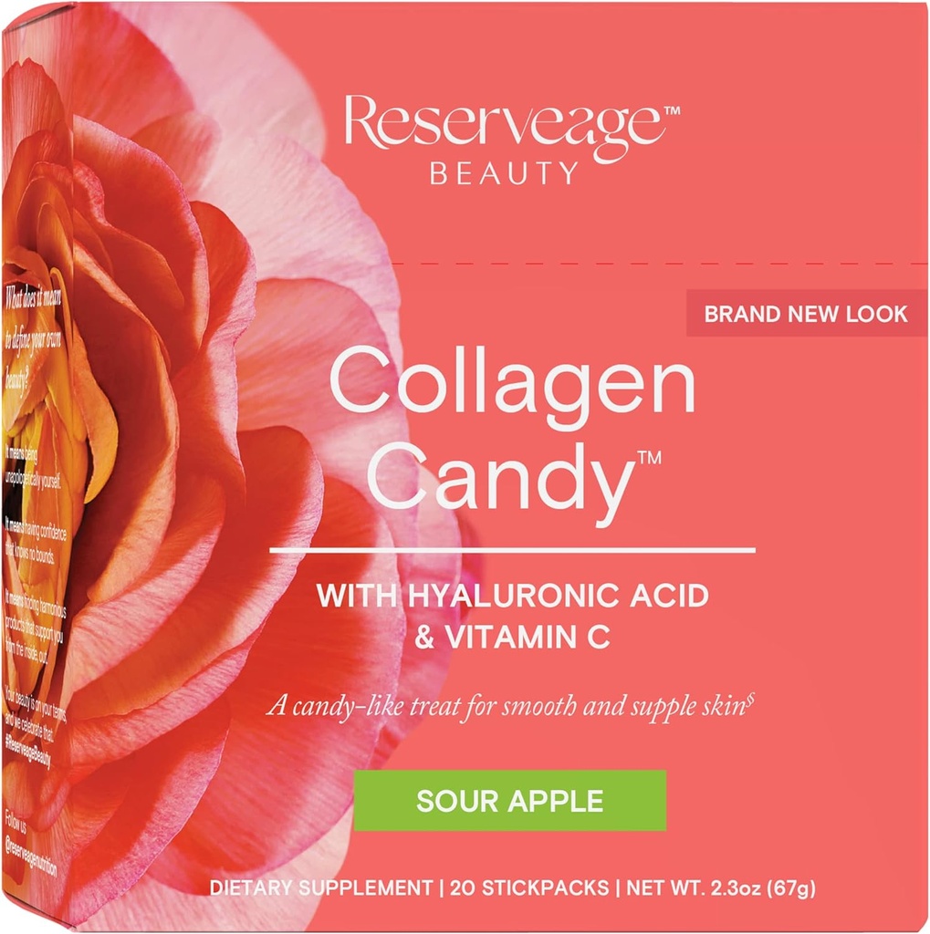 Réserve Nutrition Collagen Candy, Collagen Supplément pour soins de la peau, la croissance des cheveux, Collagen Booster pour soins des ongles, soutient la production d'élastine, Paléo et Keto, Sour Apple, 2.3 Ounces (20 portions)