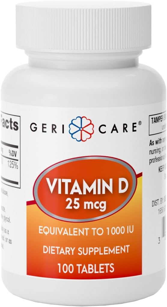GeriCare Vitamine D 25mcg Comprimés, favorise la santé des os et le soutien immunitaire, supplément alimentaire, 100 Compte (paquet de 1)