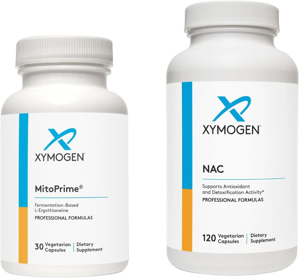 XYMOGEN MitoPrime (30 gélules) + NAC (120 gélules) Ensemble de 2 produits - L Supplément antioxydant à l'ergothionéine avec 600mg N-acétyl-Cystéine Supplément NAC