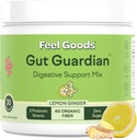 Feel Goods Gut Guardian, Fibre biologique, Poudre probiotique et prébiotique, Sans sucre, Herbes pour Bloat, Gut Health Support, Digestion santé pour les hommes et les femmes, Non OGM, Vegan, Lemon Ginger, 30 portions