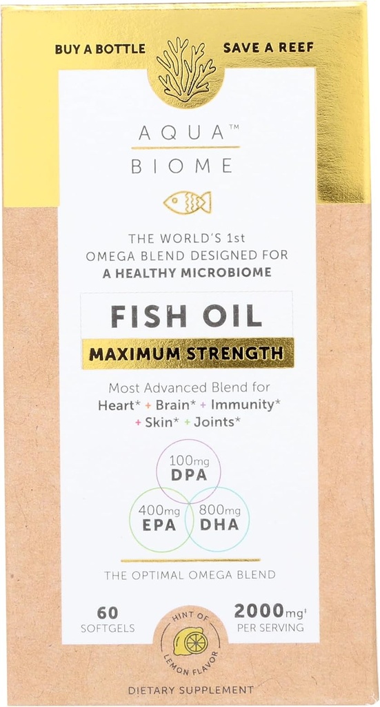 Enzymedica Aqua Biome, Maximum Strength, Lemon, Omega 3 Fish Oil, 60 Softgels