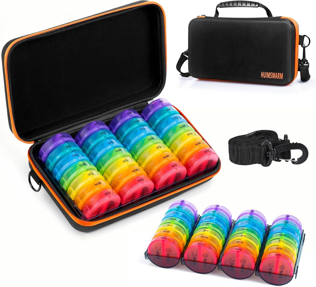 Monthly Pill Organizer 2 fois par jour,Pill Boxes et Organizer 2 fois par jour,7 jours,Menthly,Can DIY,with Protect Case,Pill Organizer 2 fois avec ceinture d'épaule.Poignée confortable,BPA-Free.