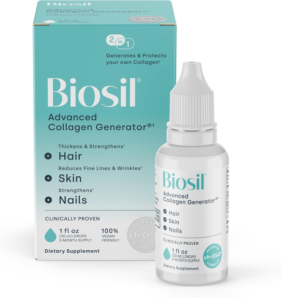 Supplément de rappel de collagène biosil - 1 gouttes de fl oz - Activateur ch-OSA breveté pour la peau, les cheveux, les ongles et les articulations - supporte la production naturelle - 60 jours d'approvisionnement