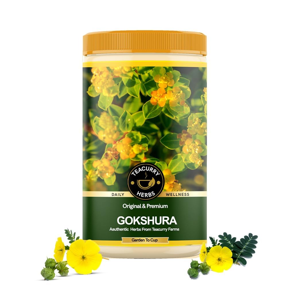 TEACURRY Gokshura (125 Gram Pack) - Aide à stimuler l'énergie et la vitalité, soutient le mieux-être rénal favorise le bien-être général - Chota Gokhru