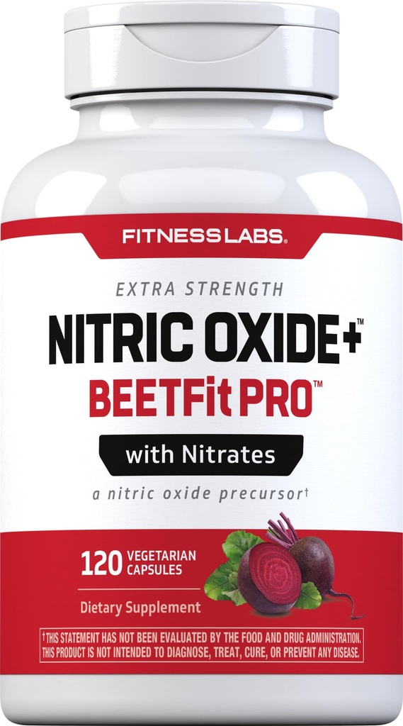 Fitness Labs Capsules de racines de betteraves à oxyde nitrique avec nitrates $ 120 Count $ Oxyde nitrique Précurseur $ Beetfit Pro $ Végétarien, Non-OGM, Supplément sans gluten