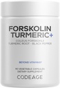Codeage Forskolin, Pure Forskolin Coleus + Poudre de racine curcuma biologique, 95% Curcuminoïdes + Pepper noir Bioperine - Supplément standard Coleus Forskohlii - Non-OGM - 90 Capsules
