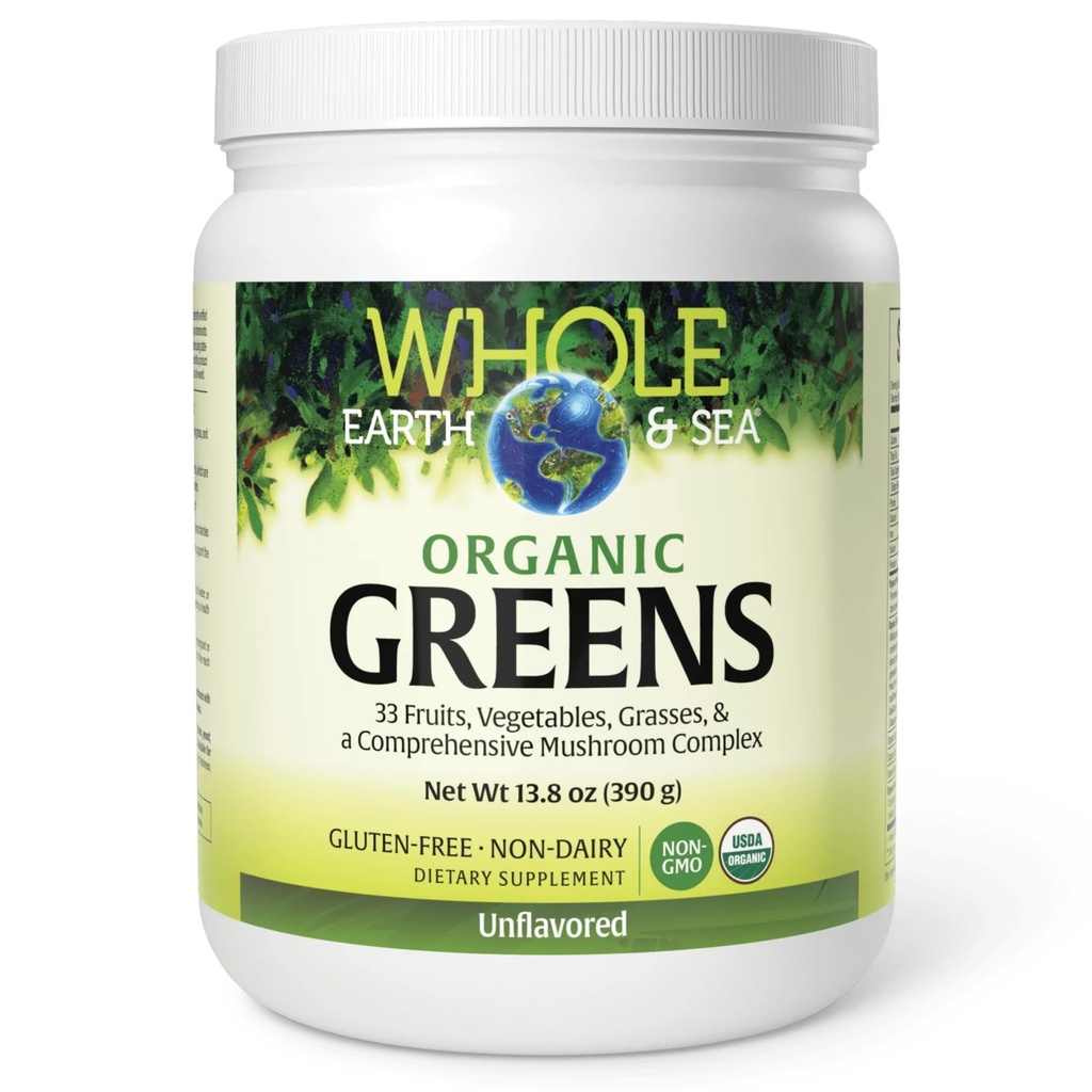 Terre et mer entières à partir de facteurs naturels, Verts fermentés organiques, complément alimentaire entier végétalien, non aromatisé, 13,8 Oz