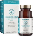 Nutri-Rich Essentials Multivitamine avec de l'huile de poisson Oméga-3 pour les hommes et les femmes, soutient l'énergie, la santé immunitaire, la vitamine A, C, D3, E, K2, et le zinc, non-OGM, sans gluten (compte 60)