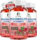 Glycinat de magnésium sans sucre Gommies, 500mg Glycinat de magnésium avec 200mg de malate de magnésium, Taurat, Oxyde, COQ10, Vitamine B6 et D3, Relaxation, humeur calme, 60 Gommies de framboise(3 Pack)