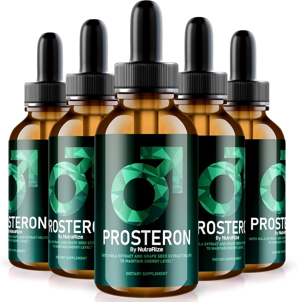 NutraRize (5 Pack) gouttes Prosteron, Supplément Santé Prostate All-Natural, Vitamine Premium pour soutenir la circulation saine, Avis Officiels de Formule Prosteron (150 portions)